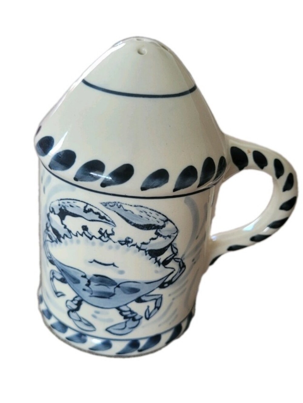 Blue and White Ceramic Crab Mug with Lid